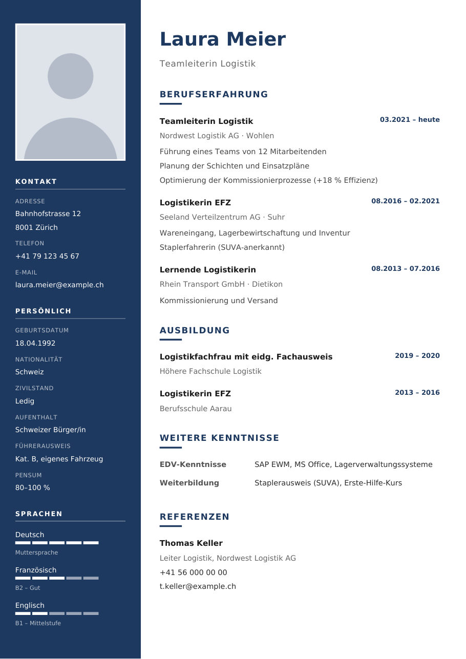 Lebenslauf-Vorlage Modern Sidebar – Beispiel